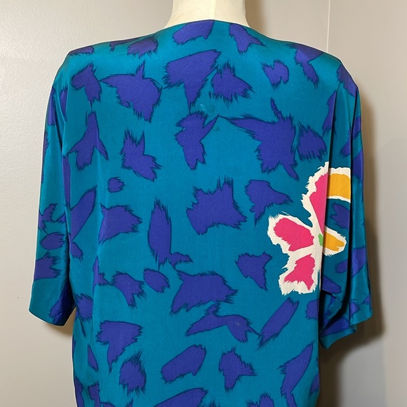 VTG JOHN YANG New York 1980s 100% Silk Sheath Dress MULTICOLOR / SIZE 10 - Picture 6 of 9